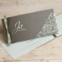 Sierlijke metallic trouwkaart bloemmotief groen | Buromac 108105 - Trouwen (proefdruk)