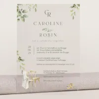 Stijlvolle acryl trouwkaart met illustraties en bladeren - Trouwen (proefdruk)