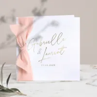 Stijlvolle trouwkaart met folie en roze katoenen lint - Trouwen (proefdruk)