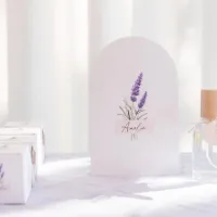 Stolpvormig geboortekaartje met lavendel en naam (proefdruk)