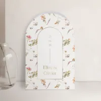 Stolpvormige trouwkaart met bloemen en goudfolie - Trouwen (proefdruk)