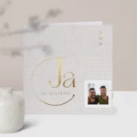 Trouwkaart linnen look met foto en folie - Trouwen (proefdruk)