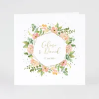 Trouwkaart met bloemen en namen in goudfolie - Trouwen (proefdruk)