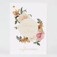 Trouwkaart met bloemen en namen in goudfolie - Trouwen (proefdruk)