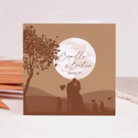 Trouwkaart silhouet in aardetinten met gezin - Trouwen (proefdruk)