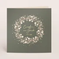 Vierkante huwelijksuitnodiging met bloemenkrans en goudfolie - Trouwen (proefdruk)