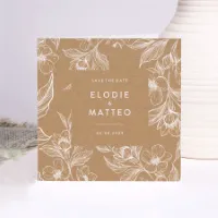 Vierkante kraft trouwkaart met fijne witte bloemen - Trouwen (proefdruk)