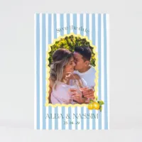 Zomerse save the date kaart met strepen, citroentjes en foto - Trouwen (proefdruk)