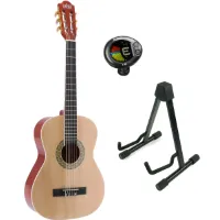 LaPaz 002 NT klassieke gitaar 3/4-formaat naturel + statief + tuner