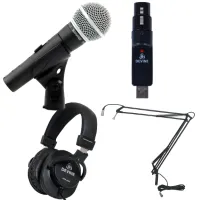 Shure SM58 SE met usb converter, koptelefoon en broadcast arm