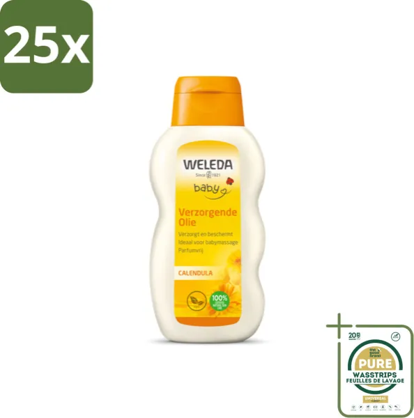 25 x WELEDA - Verzorgende olie - Baby & Kind Calendula - 200 ml - Grootverpakking - Babyhuid Verzorging - Babyolie - Calendula Extract - Sesamolie - Gevoelige Huid