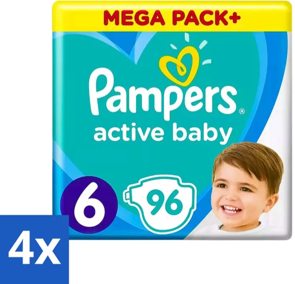 4 x Pampers - Active Baby - Luiers - Maat 6 (13-18 kg) - Extra Groot - 96 Luiers - Pampers Luiers - Baby Luiers - Luiers Maat 6 - Luiers Voor Actieve Baby's - Luiers Voor Peuters