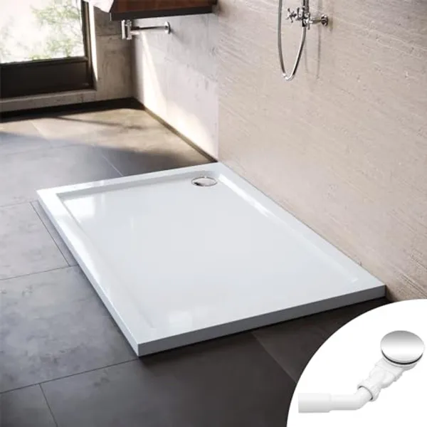 Antislip Douchebak 120 x 80 cm - Plat Design met Afvoergarnituur
