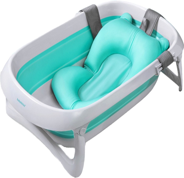 Babybadje - Babybadje met standaard - Opvouwbaar babybad inclusief groot baby kussentje en met ingebouwde thermometer set - 0 tot 5 jaar - bad Nieuwste baby badje - Bad baby kleur blauw kopen | Baby / Geboorte