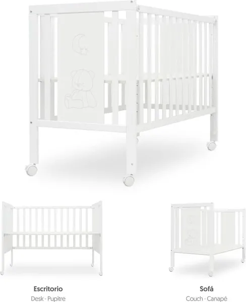 Babybed met co-slaapoptie en convertible functie voor bureau of bank - Wit