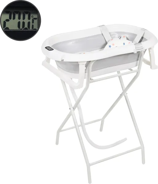 BimbelBoo® - Baby Bad met Ingebouwde Thermometer - Babybad met Standaard - Opvouwbaar - Baby Bad Set - Baby Badset - Baby Badje - Babybad - Baby Badje - Baby Badje met Standaard - Babybadje - Kinderba