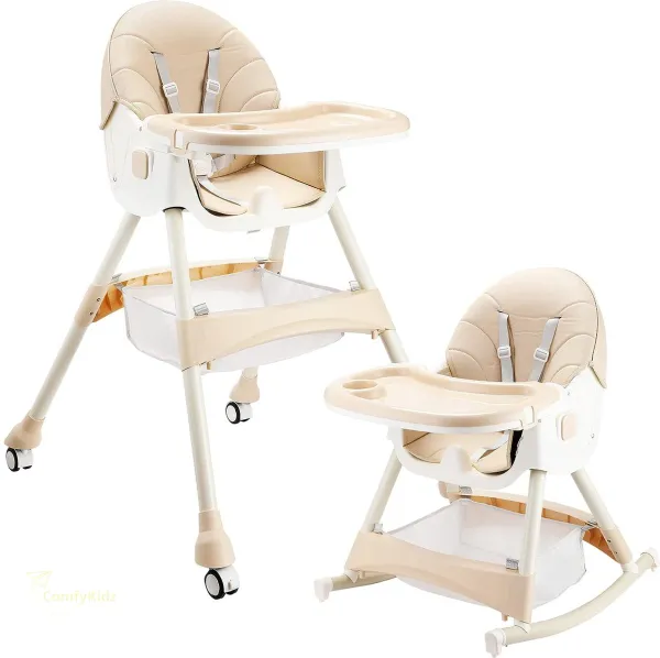 ComfyKidz® Inklapbare 3-in-1 Kinderstoel | Peuterstoel, Schommelstoel & Wipstoel | Kinderzetel | Beige