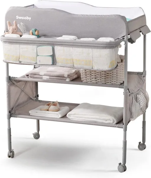 Draagbare, opvouwbare en waterdichte aankleedmat voor pasgeborenen - grijs