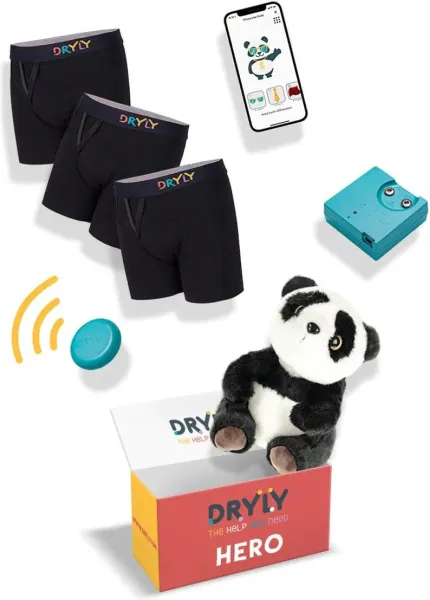 Dryly Plaswekker tegen Bedplassen voor Jongens - Zindelijkheidstraining incl. App - Zender met Trilfunctie - Hero Pakket - Maat 122/128