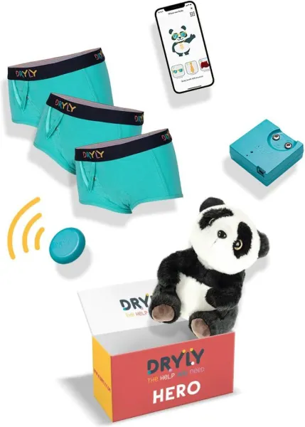 Dryly Plaswekker tegen Bedplassen voor Meisjes - Zindelijkheidstraining incl. App - Zender met Trilfunctie - Hero Pakket - Maat 146/152