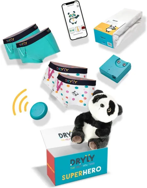 Dryly Plaswekker tegen Bedplassen voor Meisjes - Zindelijkheidstraining incl. App - Zender met Trilfunctie - Superhero Pakket - Maat 110/116
