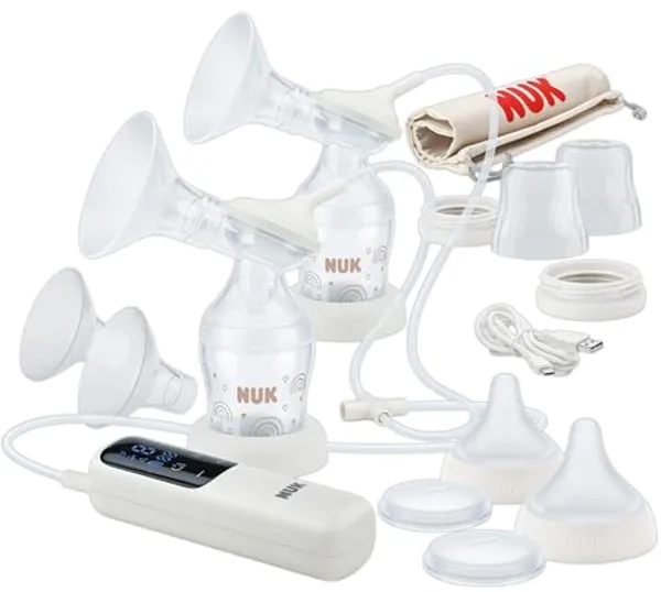 Dubbele elektrische borstkolf met zachte siliconen borstopzetstukken | Accu voor onderweg | Initieer natuurlijk afkolven