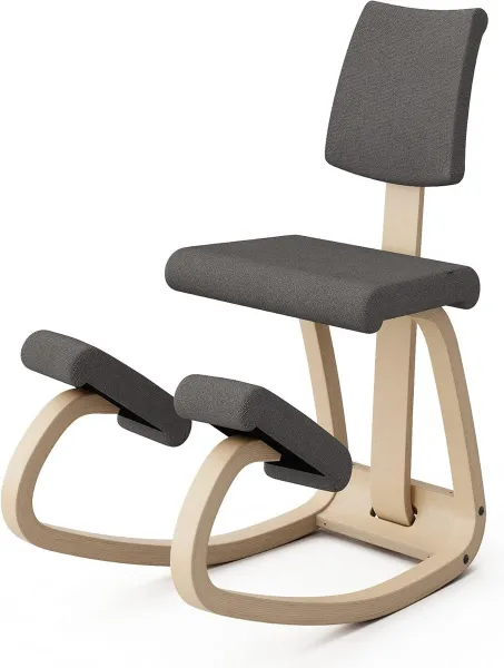Ergonomic Chair with Padded Backrest - Natural Wood - Grey Recycled Polyester Fabric verschoningsmatje met luieretui
