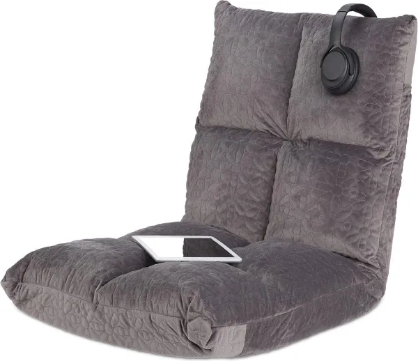 Floor Chair Adjustable Floor Cushion with Backrest - 6 Positions - Padded - HBD - 58 x 50 x 55 cm - Grey verschoningsmatje met luieretui