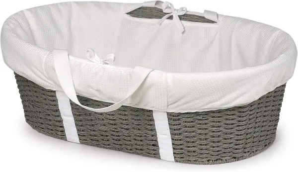 Geweven Baby Moses Aankleedmand met Pad en Cover - Cool Grijs/Wit