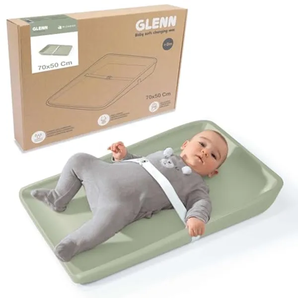 Groen siliconen aankleedkussen 70 x 50 cm met veiligheidsgordel - Zacht en waterdicht, ideaal voor babycommodes