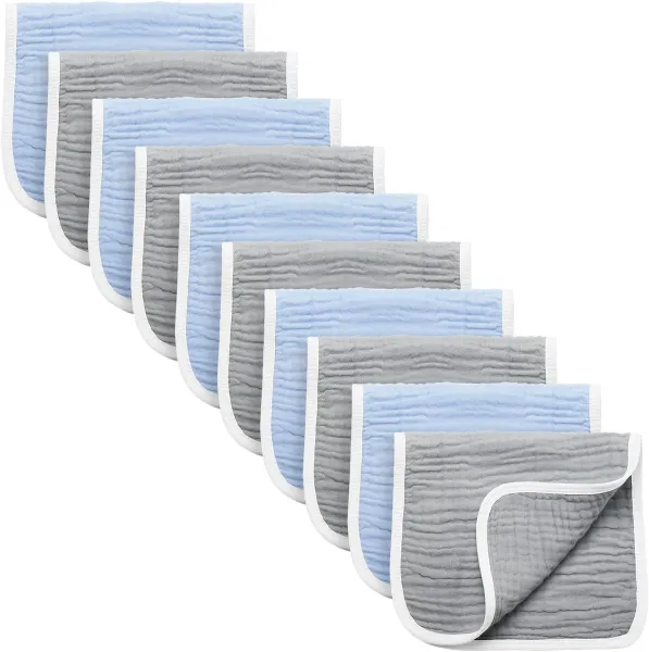 Grote spuugdoeken voor baby, pak van 10 extra absorberende en zachte mousseline slabbetjes, 6 lagen 50x25 cm, 100% katoen