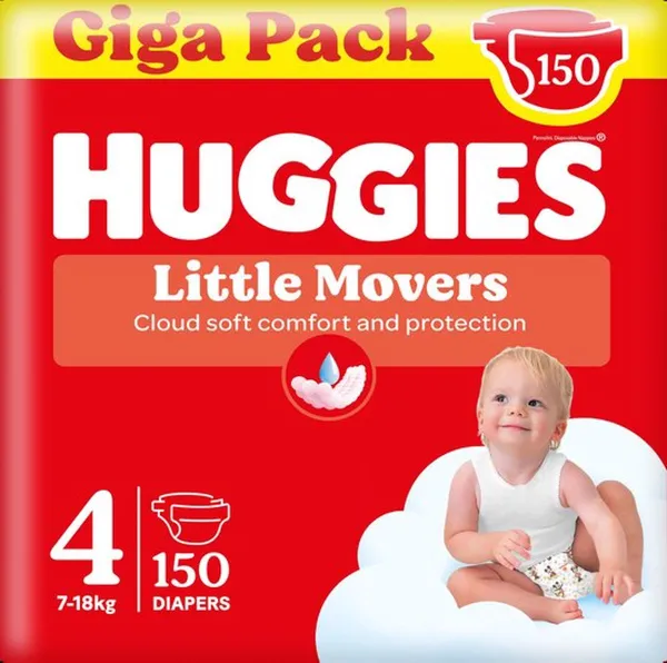 Huggies® Little Movers baby luiers, Maat 4 (7 tot 18 kg), 150 luiers met Disney© designs, Giga pack