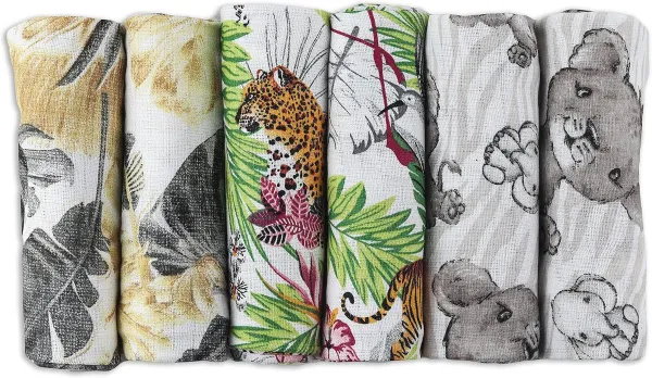 Hydrofiele Luiers 6-Pack 70x80 cm voor Baby's – Katoenen Spuugdoeken in Vrolijke Kleuren