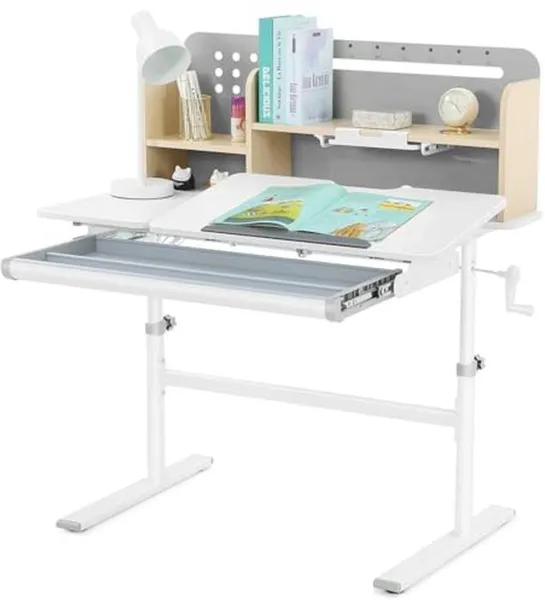 In hoogte verstelbaar kinderbureau met boekenplanken en lade - multifunctionele studeertafel voor kinderen