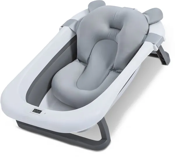 Laavir Opvouwbaar Baby Bad - Opvouwbaar Babybad Met Digitale Thermometer - Zitbad - Bad - Opvouwbaar bad - Inclusief Badkussen - Grijs