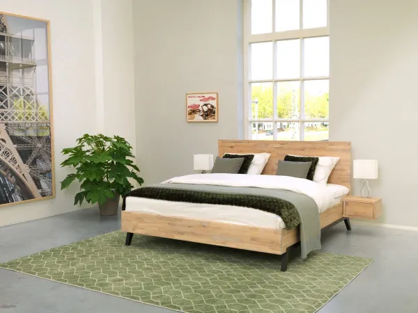 Ledikant 180x210 - Diamant - Oak & Steel - Zonder Lattenbodem - White Wash Eiken