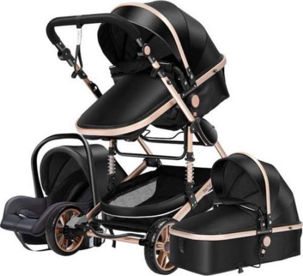Lioretti® Luxe Baby Buggy 3 in 1 | Baby Wagen | Kinderwagen met stoel en wieg | Inklapbaar | Hoge Kwaliteit | Combi | Zwart | Baby Geboorte