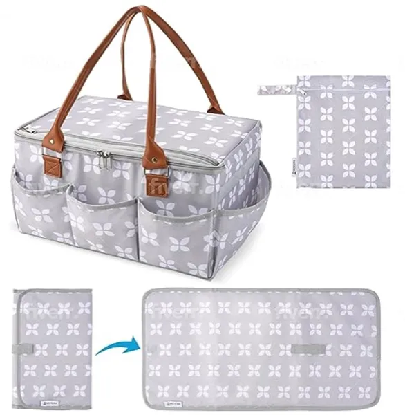 Luier Caddy Organizer met Deksel en Aankleedmat - Grote Opbergmand voor Babyproducten