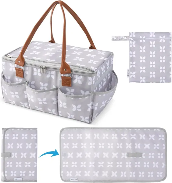 Luier Caddy Organizer met Deksel en Aankleedmat - Grote Opbergmand voor Babyproducten