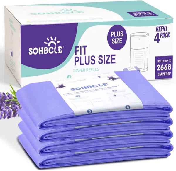 Luieremmer Navulzakken 4 Pack - Extra Dikte en Lengte voor Pasgeborenen - Geur Eliminatie met Lavendel