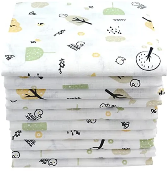 M.M.C. Mulldoeken met natuurlijke motieven, verpakking van 10 stuks, spuugdoeken voor baby's, stoffen luiers 70 x 80, Oeko-Tex (bomen)