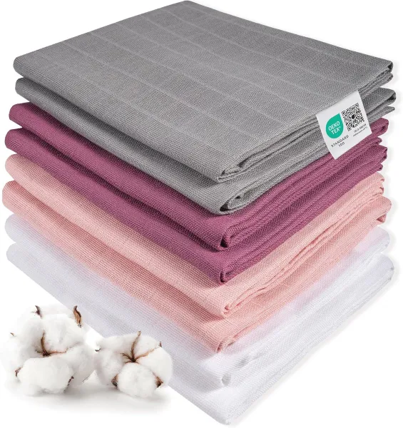 Makian hydrofiele luiers 80x80 8-pak - Set van 8 stuks hydrofiele doeken - Dubbel geweven, 100% katoen - Paars / Roze