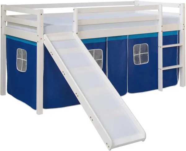 Massief Natuurlijk Houten Kinderbed met Ladder en Glijbaan - Blauw - Veilig en Comfortabel