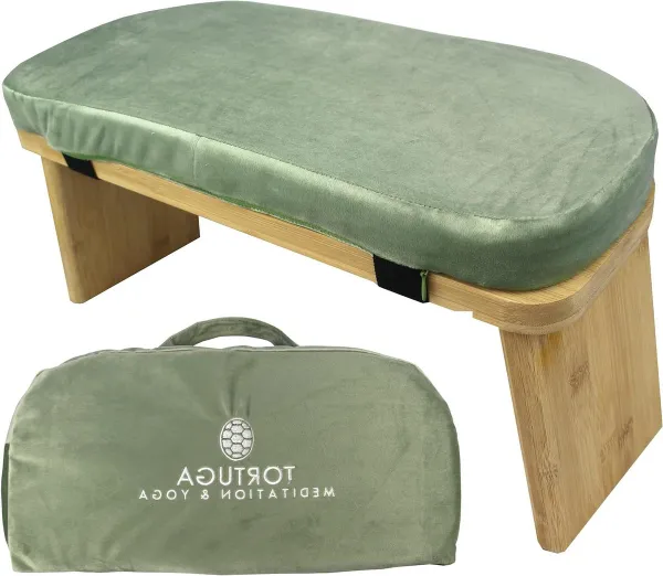 Meditation Bench Foldable 100% Organic Bamboo Complete Set - Carry Bag Comfortable Cushion - Improves Posture verschoningsmatje met luieretui