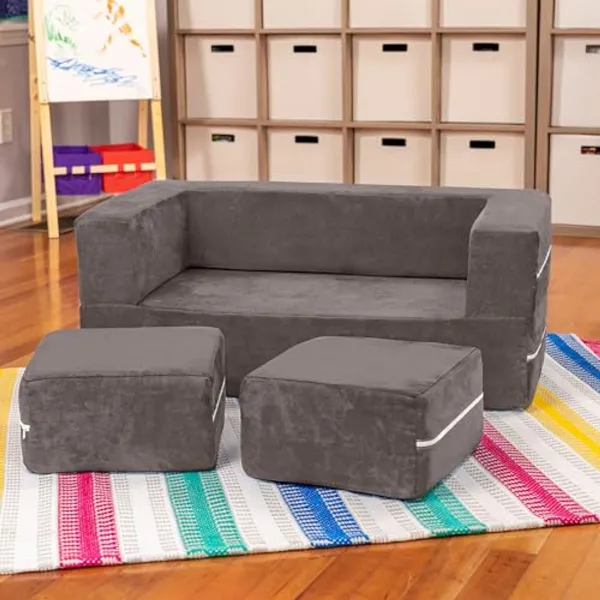 Modulaire Kids Loveseat en Ottomanen - Uitklapbare Lounger voor Kinderen