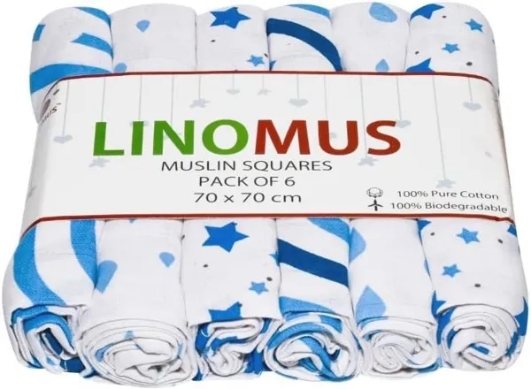 Mousseline Doeken voor Baby's - 6 Stuks van 100% Katoen, Ademend en Zacht - Ideaal voor Reinigen, Drogen en Afdekken