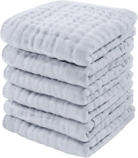 Mousseline doeken voor baby's - 6 stuks, zacht en absorberend, ideaal voor gevoelige huid, 25 x 25 cm, multifunctioneel en duurzaam