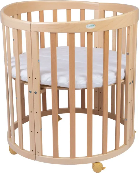 Multifunctioneel ROND 7 in 1 Babybed / peuterbed incl. matras Natural