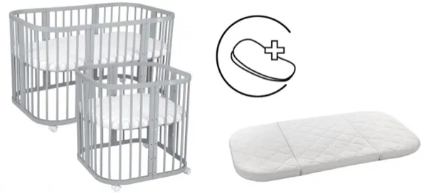 Multifunctioneel Ovaal Babybed 7-in-1 Naturel/Wit met Natuurlijk Matras – Transformeerbaar Wiegje, Co-Sleeper, Ledikant, Speelbox, Bankje en Bureau voor Baby’s en Peuters