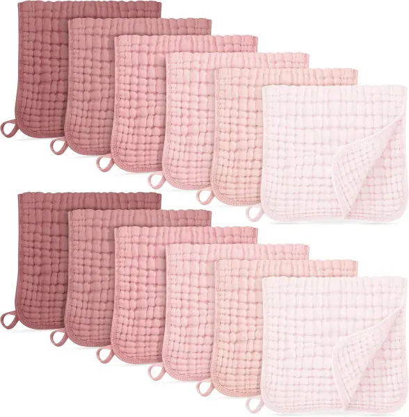 Musselina spuugdoeken voor baby's - 100% katoen, extra zacht en absorberend, 12 stuks, groot formaat 50,8 x 25,4 cm in kleurverloop roze